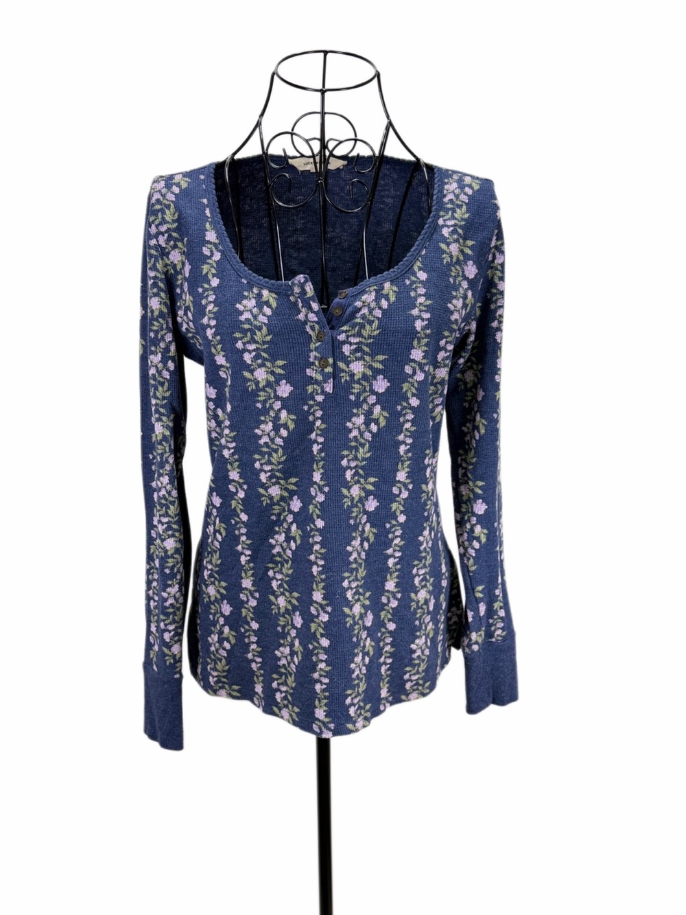 Lucky Brand Navy Blue Floral Henley Long Sleeve Top